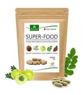 MoriVeda® Superfood Tabletten 1000mg | Moringa + Ashwagandha + Triphala Mischung | 120 Presslinge