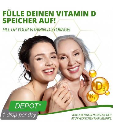 Moriveda® 100% pflanzliche Vitamin D3+K2 Tropfen 50 ml I D3 (1000 I.E) + K2 MK7 All-Trans (20µg) I ca. 1.700 Tropfen