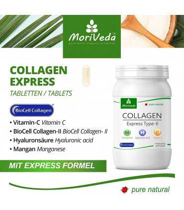 MoriVeda® Biocell Collagen® Typ-II Express Kapseln mit Hyaloronsäure, Vitamin-C, Mangan (1x60 Kapseln)