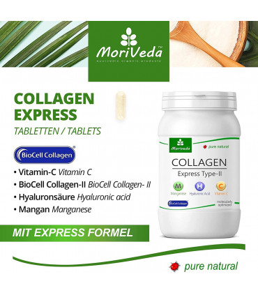 MoriVeda® Biocell Collagen® Typ-II Express Kapseln mit Hyaloronsäure, Vitamin-C, Mangan (2x60 Kapseln)