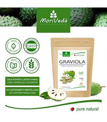 MoriVeda® Graviola Frucht-Extrakt Kapseln – 100% natürlich | Vitamine & Antioxidantien I Vegan & Glutenfrei - 360 Stk.