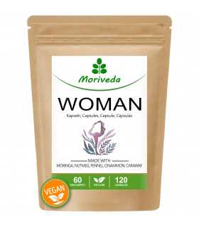 MoriVeda® Moringa Woman 500mg Kapseln - Moringa, Ceylon Zimt, Kümmel, Fenchel und Muskatnuss - 120 Kapseln