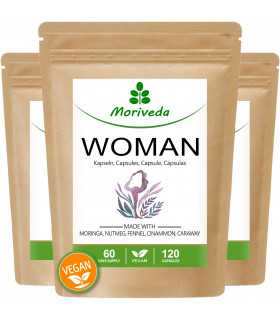 MoriVeda® Moringa Woman Kapseln - Moringa, Zimt, Kümmel, Fenchel, Muskatnuss (3x120 Kaps)