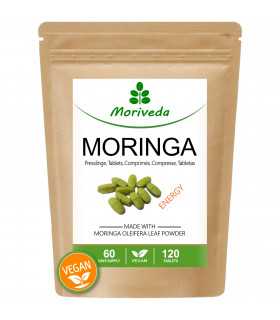 Moringa 120 Energy Tabs - 100% Vegane Qualität ohne Trennmitel, ohne Füllstoffe, ohne Kleber (1x120)