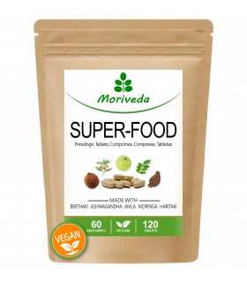 MoriVeda® Superfood Tabletten 1000mg | Moringa + Ashwagandha + Triphala Mischung | 120 Presslinge